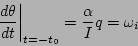 \begin{displaymath}
\left.\frac{d\theta}{dt}\right\vert _{t=-t_0} = \frac{\alpha}{I}q = \omega_i
\end{displaymath}